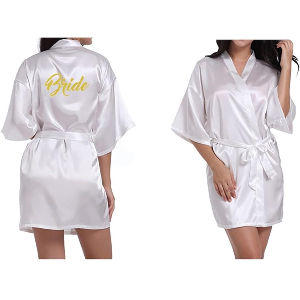 Bride robe - faux silk satin - white size S